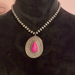 Silver pink stone choker necklace